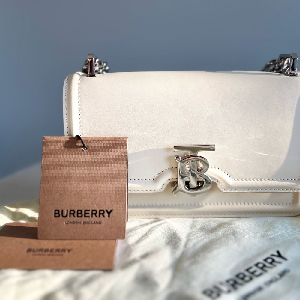 Burberry Elongated Tb Leather Crossbody Bag - Pale Vanilla